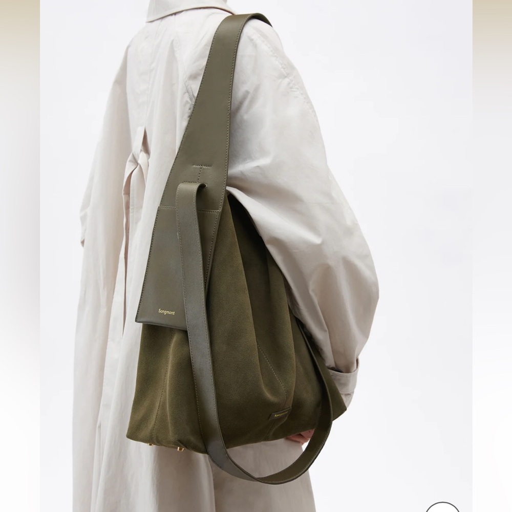 SONGMONT LARGE DRIPPY TOTE BAG OLIVE SUEDE